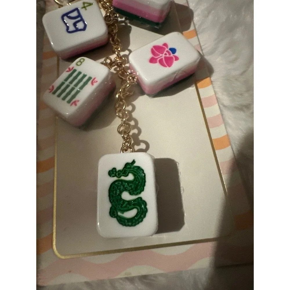 Piper K Mahjong Tile Bag Charm Keychain Hand Painted Gold Tone New